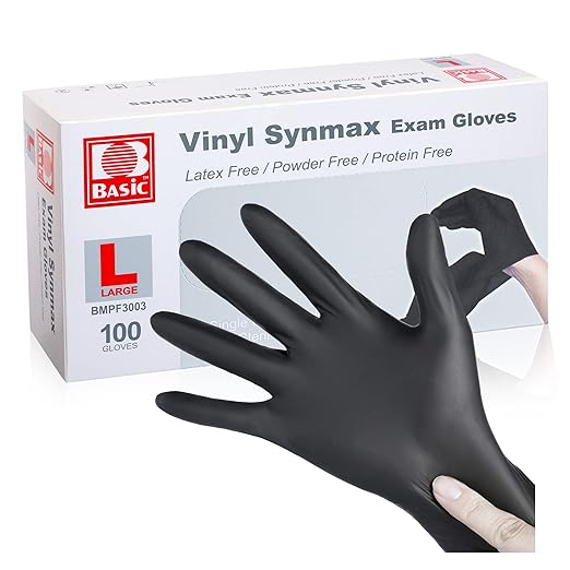 Disposable Medical Black Vinyl Exam Gloves Industrial Gloves - Latex-Free & Powder-Free 100PCS (BK-Large)
