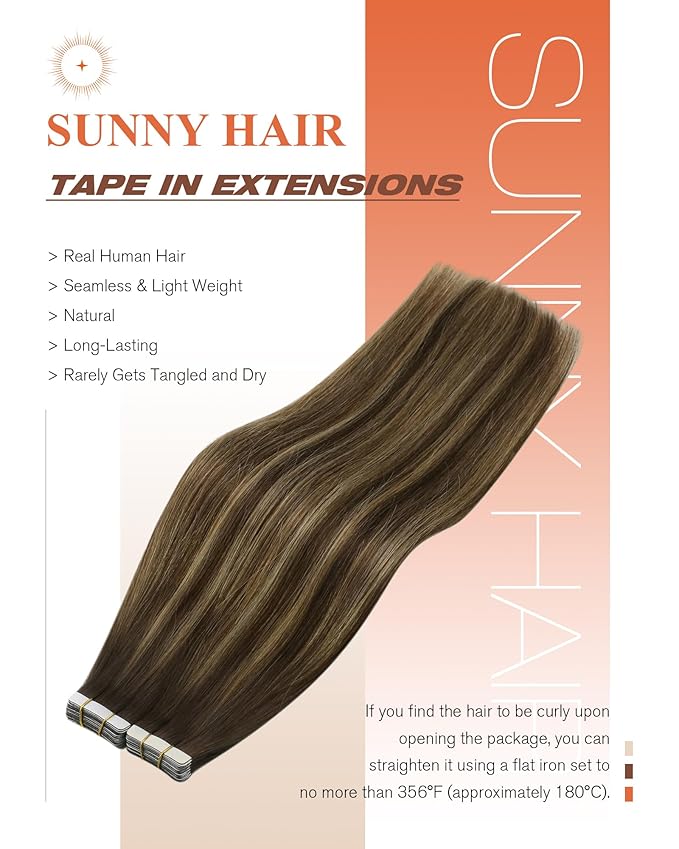 Sunny Hair Tape in Hair Extensions Real Human Hair Invisible Remy Hair Extensions Tape ins for Women Dark Brown Root to Caramel Blonde Balayage 24 inch 20Pcs 50G