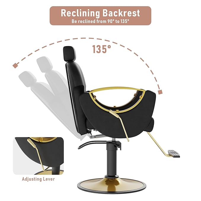 Barber Salon Chair for Hair Stylist, Height Adjustable Hydraulic Hair Reclining Salon Chairs, 360 Degrees Rotation, Multi-Function Shampoo Chair for Barbershop (Modern Black)