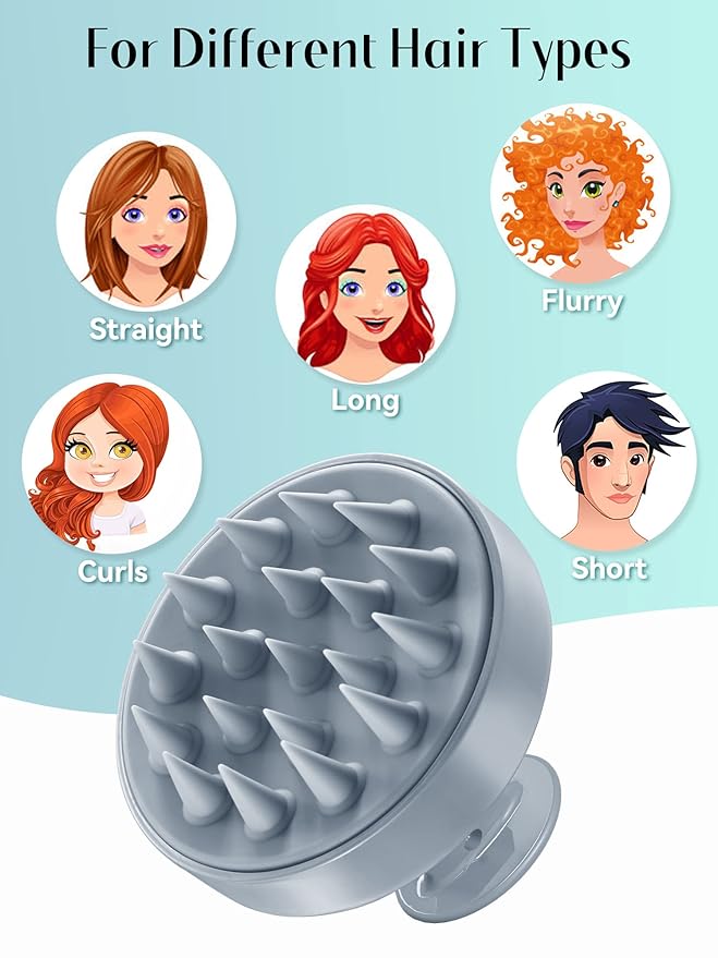 HEETA Scalp Massager Hair Growth, Soft Silicone Scalp Scrubber Shampoo Brush for Exfoliation, Dandruff Removal Head Massage Stress Relax, Wet & Dry Use for Thick Thin Curly Hair Care, Sky Gray