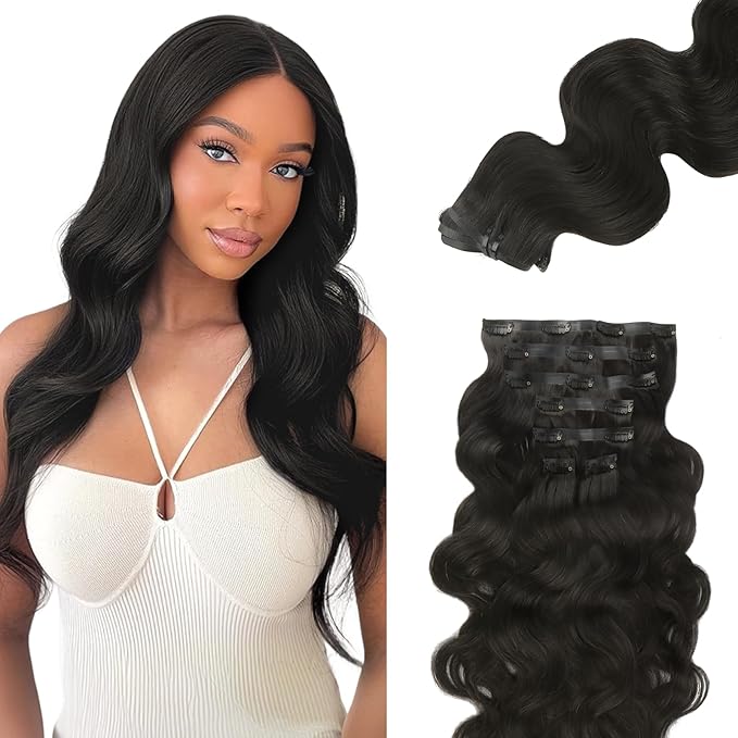 Lashey Seamless Clip in Hair Extensions Human Hair 120g 7pcs Body Wave Remy Human Clip in Hair Extensions with Full End 18 Inch Natural Black Thick