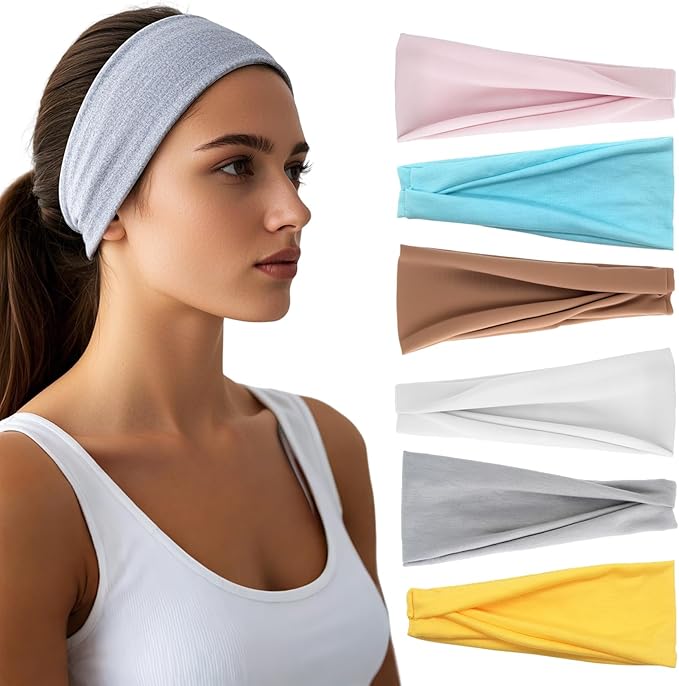 Headbands for Women - 6 Pack Wide Elastic Hair Bands | Stretchy Sweatbands Hair Bands | Soft Sports Thin Head Bands | Non-Slip Accessories Bands for Fashion, Washing Face, Workouts, Yoga, Daily Use