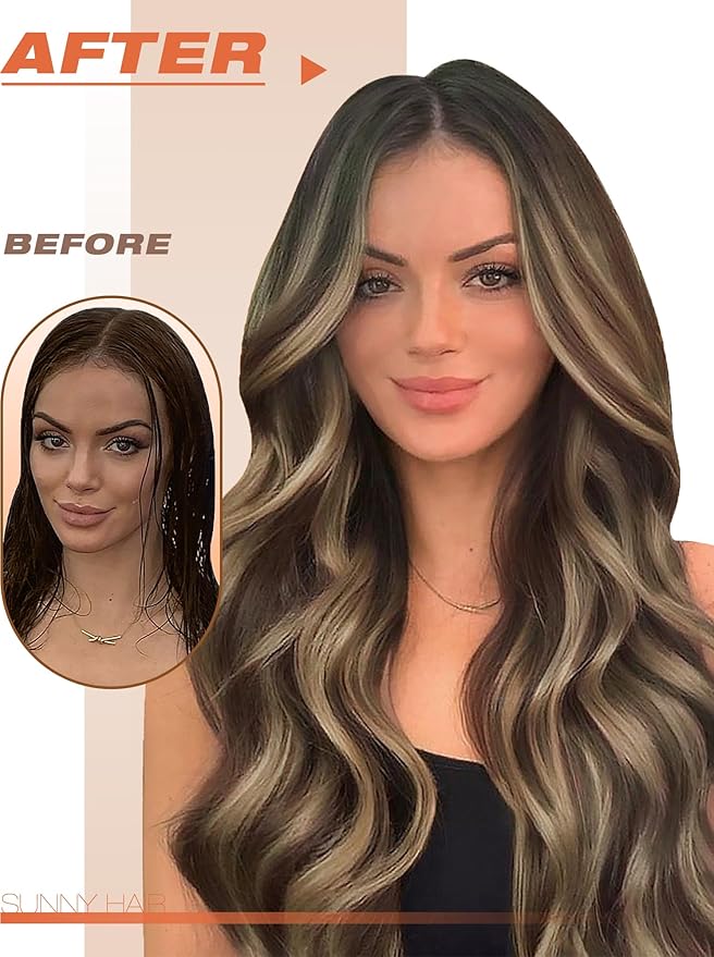 Sunny Hair Tape in Extensions for Women Real Hair 18 inch 100g Tape in Hair Extensions Human Hair Dark Brown Balayage Caramel Blonde Hair Extensions Tape in 40Pcs
