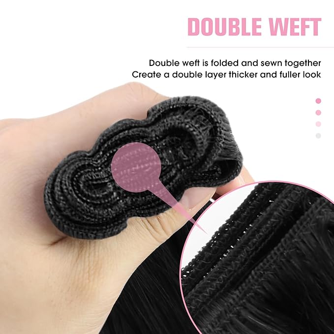 YoungSee 24 inch Black Hair Extensions Weft Sew in Hair Extensions Jet Black Weft Hair Extensions Human Hair Long Straight Remy Hair for Natural Look 100G