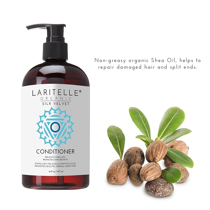Laritelle Organic Conditioner 16 oz | Organic Prunella, Sesame, Flaxseed, Shea + Keratin + Biotin + Renewing Hair Growth Rosemary, Geranium, Myrtle, Ravintsara, Chamomile and Laurel Leaf | GF