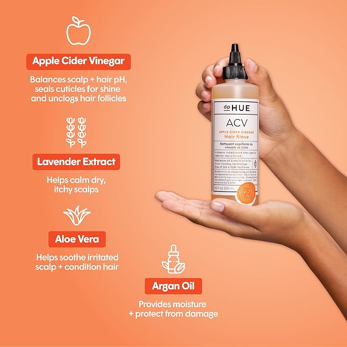 dpHUE Apple Cider Vinegar Hair Rinse, 2 oz - Shampoo Alternative, Scalp Cleanser & Post Workout Rinse - Removes Buildup & Sweat - Protects Natural Hair Oils