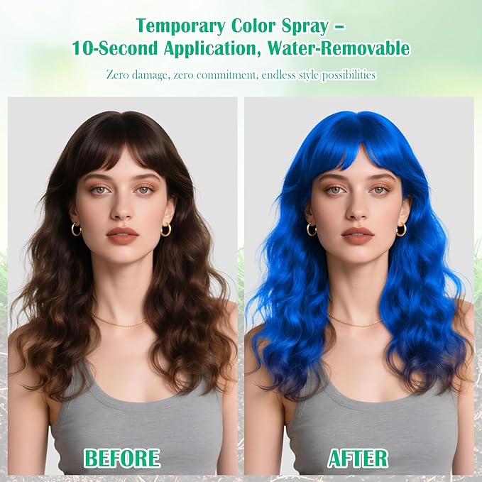 Christmas Temporary Hair Color Spray for Kids Women,One-Time Use Blue Hair Spray, Washable Temporary Hair Dye, Natural Hair Color Wax, Non-sticky Hair Spray for Cosplay, Party, Halloween(Blue,4.06Oz)