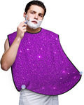 Non-Stick Beard Shaving Bib, Hair Catcher Apron with Suction Cups, Waterproof Grooming Tool for Men Husband, Purple Glitter Sparkle Texture Shave Bib