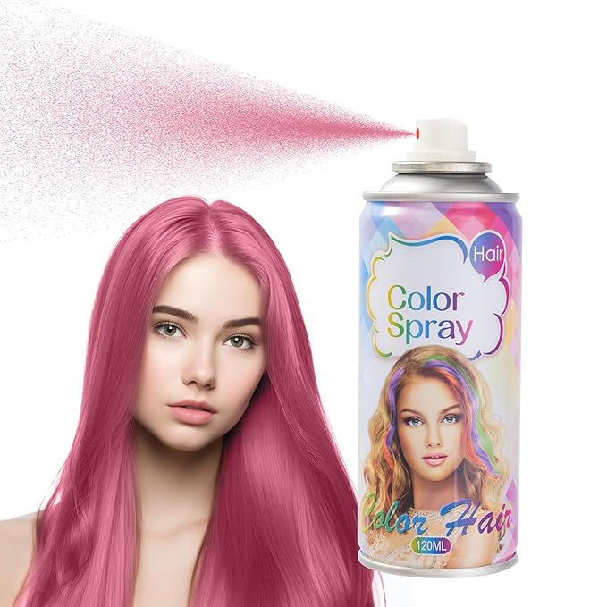 Temporary Hair Color Spray, Pink Hair Dye, Hair Color For Women, Temporary Hair Dye, Washable, Easy To Colour, Mild Formula, Suitable For Various Hair Types, Works On All Hair Colors 120ml
