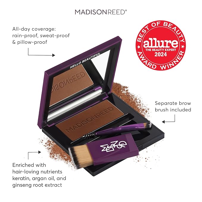 Madison Reed Root Touch Up + Brow Filler, Sienna Auburn Red, Instant Gray Coverage, Fills in Brows & Thinning Hairlines, Temporary Concealing Powder, 0.13 oz (60 uses)