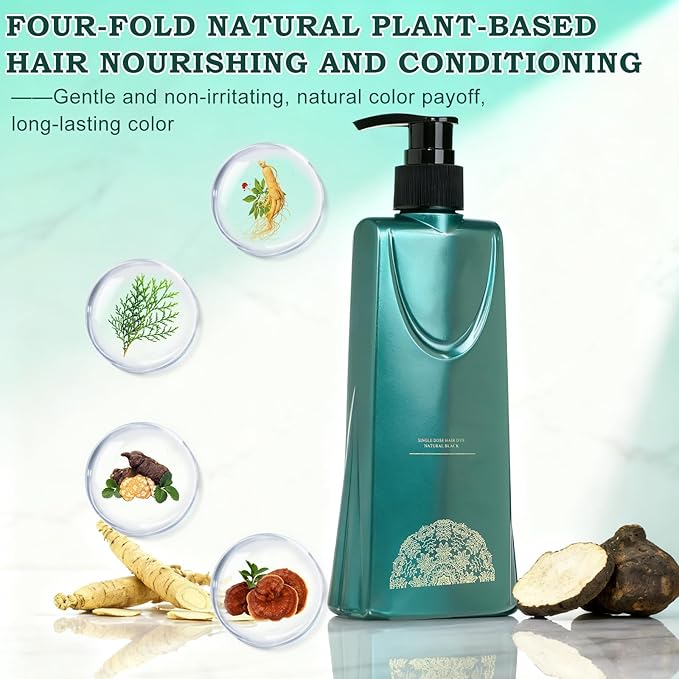 Mild Formula Long Lasting Hair Dye Set, Long-Lasting Single Step Hair Dye Kit with Nourishing Natural Shampoo (Natural Black)