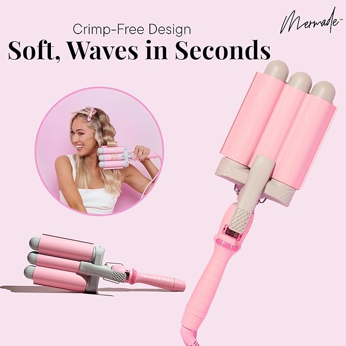 Mermade Hair PRO Hair Waver 1.25" - Hair Waver 3 Barrel, 3 Barrel Curling Iron 1 1/4 Inch, Ceramic Barrel Waver for Thick, Thin, Long, or Short Hair - 1.25"
