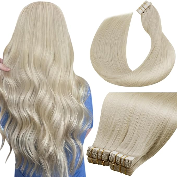 LaaVoo Tape in Hair Extensions Human Hair Bleach Blonde Tape in Human Hair Extensions Seamless Tape on Extension Soft Hair 16 Inch 100g 40pcs