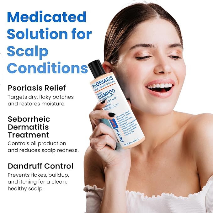 Dermasolve Psoriasis, Seborrheic Dermatitis & Dandruff Shampoo plus Conditioner. Naturally Heals Itchy Flakey Inflamed Skin and Provides Soothing Moisturizing Relief. (8.0 oz)