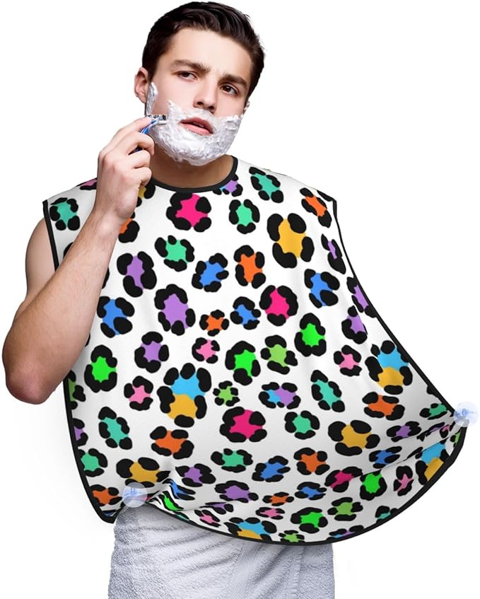 Waterproof Beard Trimming Bib, Non-Stick Hair Catcher for Men Shaving, Grooming Apron for Husband Dad, Colorful Cheetah Leopard Print Shave Bib