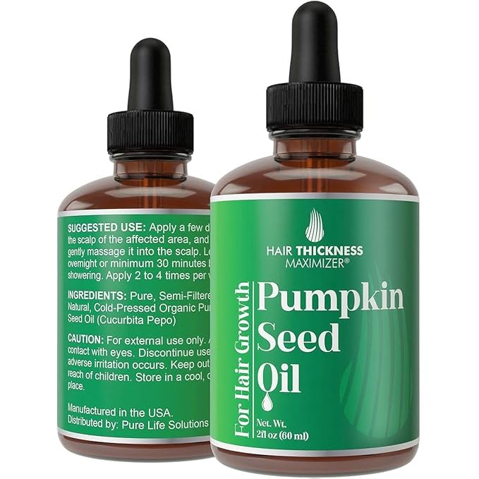 Pumpkin Seed Oil for Hair Growth. Strengthens & Hydrates Thinning, Dry Hair for a Healthier-Looking Scalp. For Women & Men – Vegan 2oz Serum