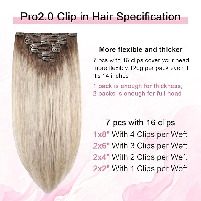 Pro2.0 Remy Clip in Extensions Real Human Hair #8/60/18 Ash Brown to Ash Blonde Mix Platinum Remy Clip in Hair Extensions Real Human Hair 18inch 120g Thick 7pcs Double Weft（#8/60/18-18inch）