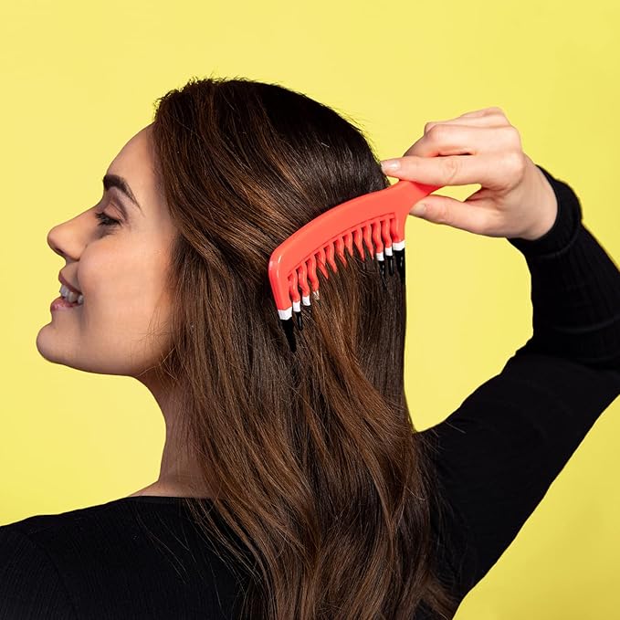 Big Hair Tools Extra Large Wide Tooth Comb for Thick, Curly, Wavy or Long Hair - Frizz-Free Detangling Shower Comb - Orange