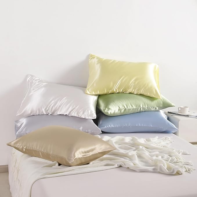NTBAY 12 Pack Satin Standard Pillowcases for Hair and Skin, Luxurious and Silky Pillow Cases with Envelope Closure, 20 x 26 Inches, Golden Brown