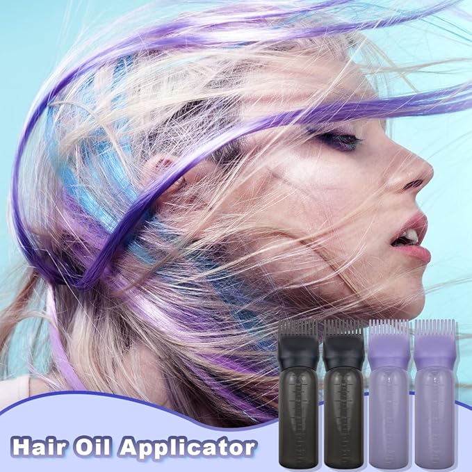 4 Pack Root Comb Applicator Bottle, Hair Oil Applicator, Oil Comb Applicator Bottle for Hair Dye Shampoos Hair Salons (Black+Purple)