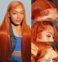30inch 13X4 Ginger Wig Human Hair Straight Lace Front Wigs 180% Density HD Transparent Lace Frontal Glueless Pre Plucked with Baby Hair 350 Orange Colored Wig