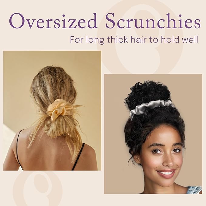 OLESILK Silk Scrunchies Oversized 100% Mulberry: Large for Long Thick Hair, Soft and Smooth for No Damage Hair Care Sleeping, Vintage Fashion