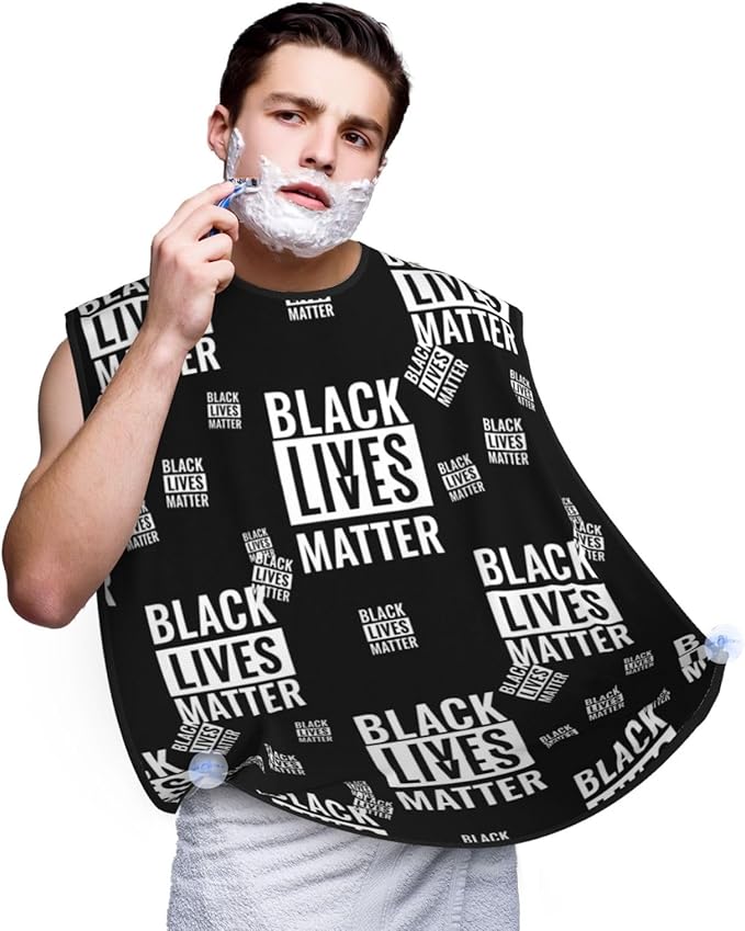 Beard Bib Apron for Men Shaving, Waterproof Non-Stick Hair Catcher with Suction Cups, Grooming Essential for Dad Husband, Black People Lives Matter Shave Bib