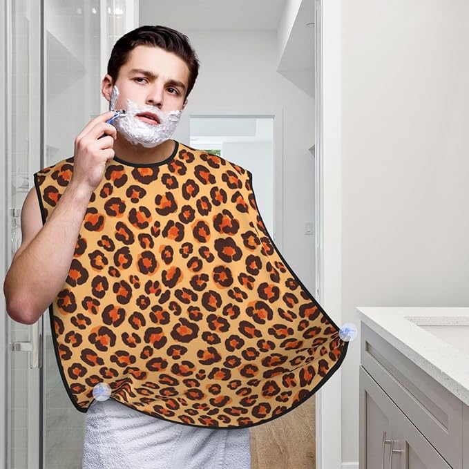 Adjustable Beard Catcher Apron, Animal Cheetah Leopard Print Shave Bib, Non-Stick Waterproof Grooming Bib, Shaving Essential for Men Dad Christmas