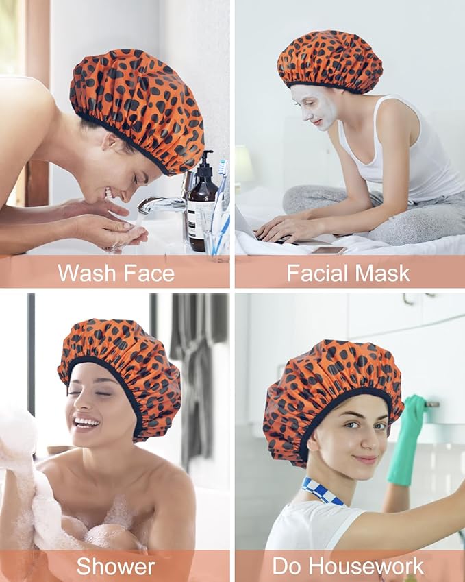 Auban Shower Cap, Shower Cap for Women Terry Cloth Lined EVA Exterior Reusable Double Layer Waterproof, Large Bath Hair Cap for All Hair Lengths, Hotel Travel Essentials Accessories Deep Conditioning