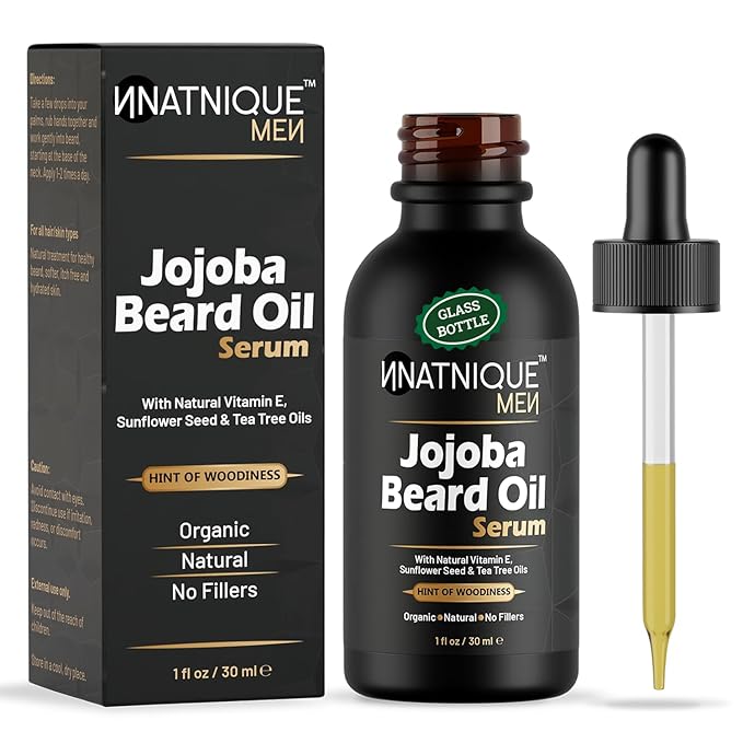 Natnique Beard Care Gift Set – Organic Jojoba Beard Conditioner with Vitamin E & Tea Tree + Vegan Beard Brush – Natural Moisturizer & Grooming Kit for Men – Softens, Hydrates & Reduces Itch