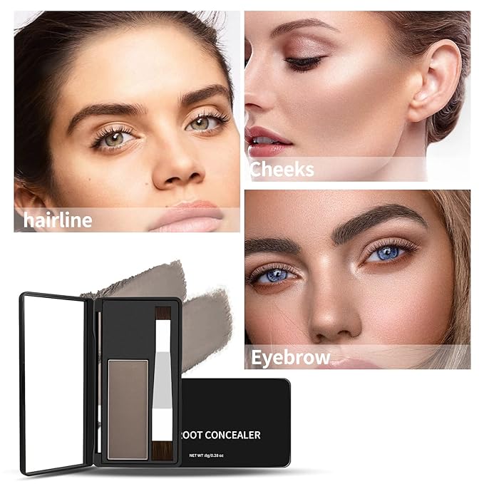 Boobeen Hair Shadow Powder Kit, Roots Touch-Up Powder Cover Hair Color, Temporary Concealer with Brush for Gray Root