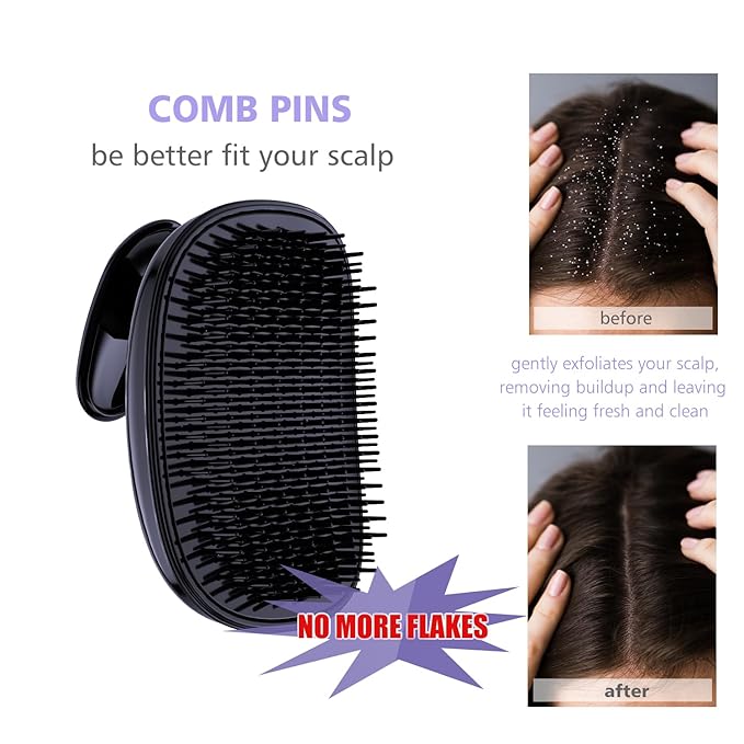 2-in-1 Scalp Massager Shampoo Brush,Scalp Scrubber, Exfoliator Brush for Removing Dandruff & Hair Growth,Detangling Scrubber for Wet or Dry Hair (Black Purple)