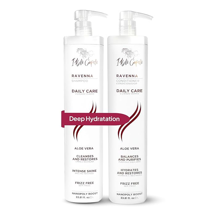 I Belli Capelli Ravenna Aloe Vera Shampoo & Conditioner Set – Sulfate & Paraben-Free, Deep Moisture, Breakage Reduction for Dry, Damaged & All Hair Types, 2×1L (33.8 fl oz each)