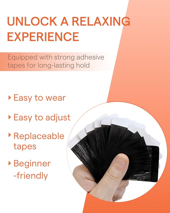 Sunny Hair Tape in Hair Extensions Real Human Hair Invisible Remy Hair Extensions Tape ins for Women Jet Black 20 inch 25G