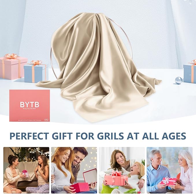 Silk Pillow Cases Standard Size 100% Mulberry Silk Pillowcase for Hair & Skin 22 Momme Both Sided Grade 6A Silk Cooling Soft Breathable 20 x 26 Inches with Hidden Zipper 1PC, Beige