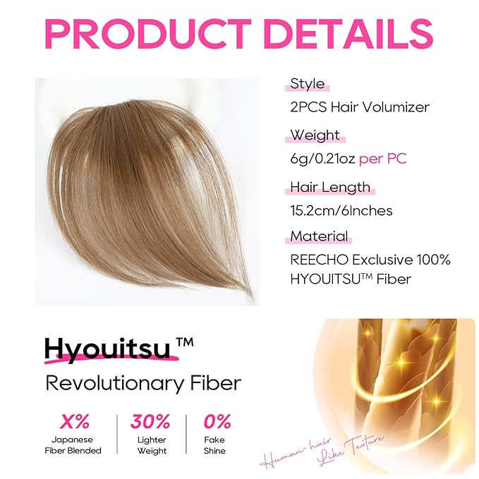 REECHO Clip in Hair Volumizer, 2PCS 6 inch Short Thick Clip in Hairpieces Adding Extra Volume Hair Extensions for Women (Dark Blonde)