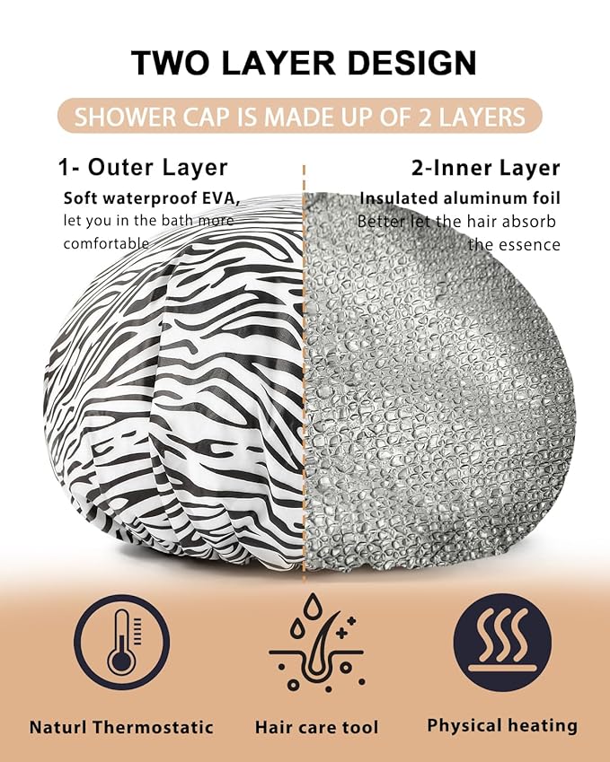 YIZIJIZI 2 Pieces Heat Cap for Deep Conditioning, Conditioning Cap Made of Aluminum Foil for Home and Salon Use, Hair Dyeing（Black white stripes）
