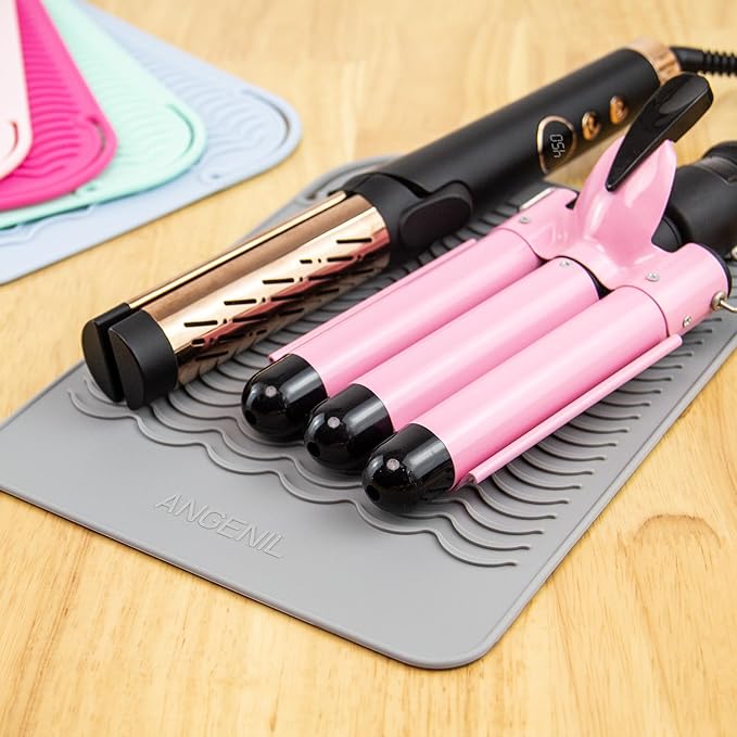 ANGENIL Large Heat Resistant Silicone Mat Sleeve Pad for Hair Straightener Curling Irons Styling Tools, Titanium Ceramic Flat Iron Mat Travel Anti Scald and Heat Resistant Pad, Max-Size 11.02" x 7.9"