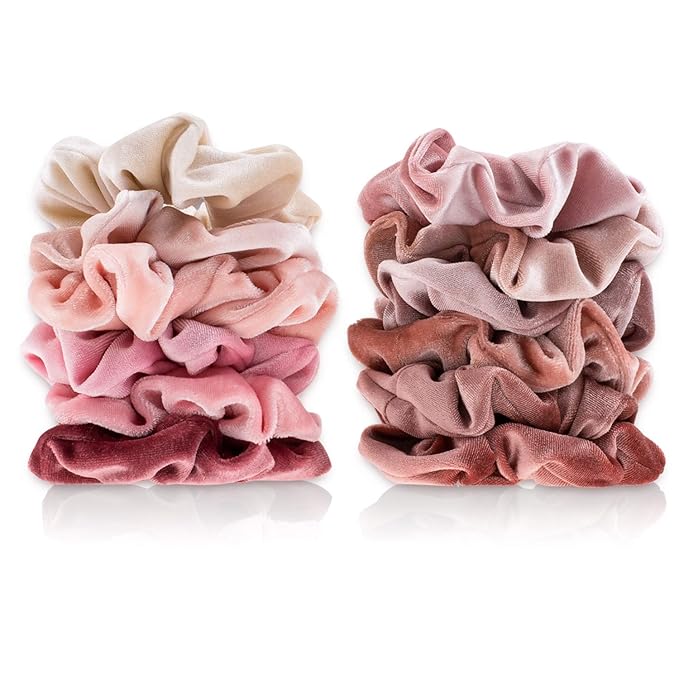 Whaline 12Pcs Blush Theme Scrunchies Velvet Elastics for Women Pink Bobbles Soft Lovers Scrunchy Classic Thick Hair Bands Ties Gifts for Teenage Girls