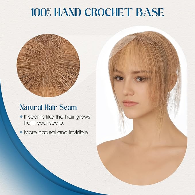 Hair Topper Human Hair Curtain Air Bangs Topper for Women,3.54x4.92 T-part Lace Base Topper Hair Piece for Daily Wear(Light Brown)