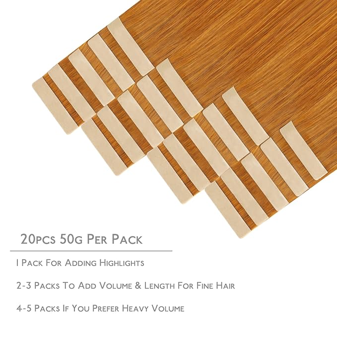 WENNALIFE Tape in Hair Extensions Human Hair, 20pcs 50g 14 inch Auburn Ginger Remy Hair Extensions Straight Human Hair Tape in Extensions Skin Weft Tape Extensions Human Hair