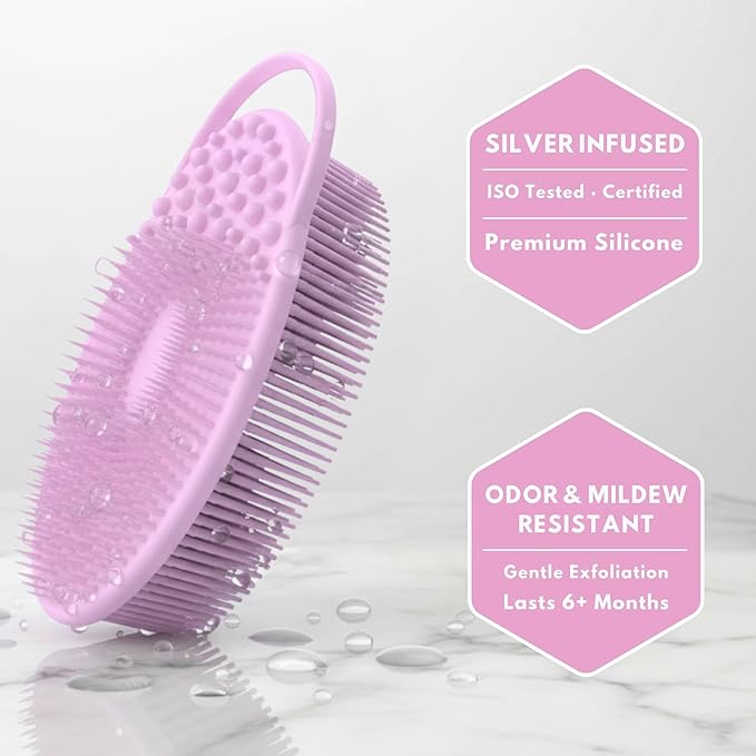 Silver Infused Exfoliating Body Scrubber - Textured Back Scrubber Shower Brush - Avilana Advanced Material Bath Tool Dual Sided - Gentle Smoothing Rough Skin - Premium Gift Women Men