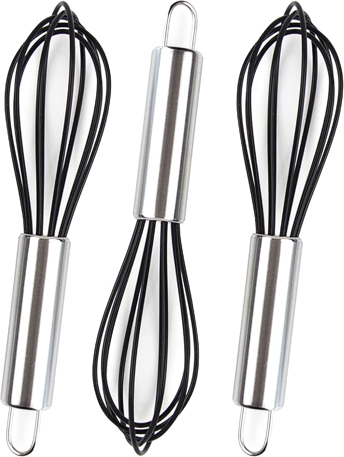 Hair Color Whisk Set - 3 Silicone Mixers with Stainless Steel Handles - Hair Dye Whisks for Blending Color in Salon or Home Use - Professional Hair Color Mixing Tools
