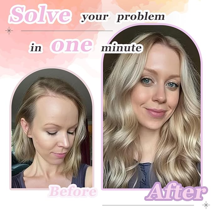 Hair Topper, 360° 3D Hair Toppers for Women with Thinning Crown, 20 Inch Long Wavy Curly Hair Pieces Clip in Bangs (Ash Blonde Mix Highlights with Brown Root, 20 inch, Side Bangs)