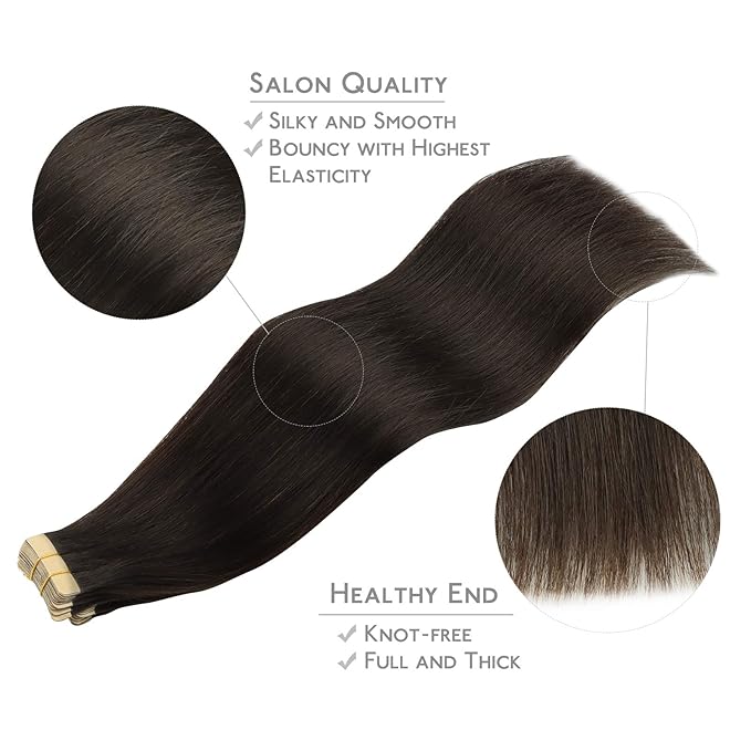 WENNALIFE Tape in Hair Extensions Human Hair, 20pcs 60g 28 inch Dark Brown Remy Hair Extensions for Women Tape Ins Straight Extensiones De Cabello Humano Skin Weft
