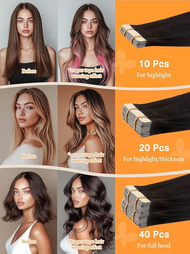 DOORES Human Hair Extensions Tape in, Balayage Natural Black to Light Blonde 22 Inch 30g 10pcs, Tape in Hair Extensions Remy Hair Extensions Straight Hair