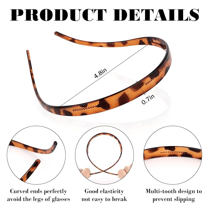 CAVETEE Headbands for Glasses Wearers, 8 Pack Womens Headbands for Glasses Wearers Non Slip Elastic Hairbands Cute Hair Accessories for Women & Girls