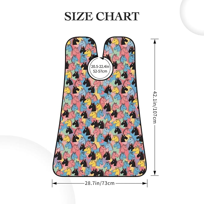 Beard Bib Apron for Men Shaving, Waterproof Non-Stick Hair Catcher with Suction Cups, Grooming Essential for Dad Husband, Colourful Cartoon Horses Shave Bib
