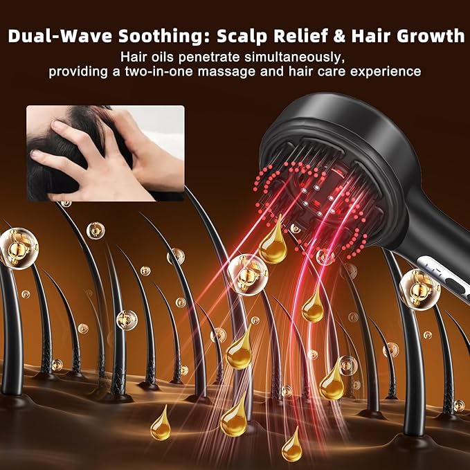 Hair Growth Comb, 3 in 1 Hair Growth Brush Electric Scalp Massager Oil Applicator High Frequency Comb, IPX7 Waterproof Portable Head Massager for Home & Travel