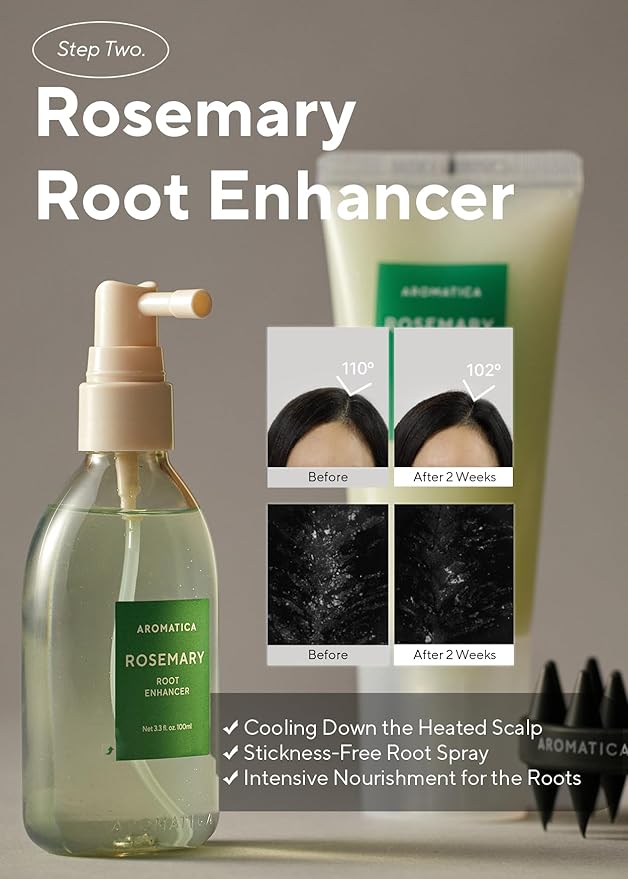 AROMATICA Rosemary Scalp Care Gift Set - Hydrating Scalp Treatment with Rosemary Enhancer, Rosemary Scalp Scrub and Dual Scalp Brush - Free from Sulfate, Silicone, and Paraben, Korean Hair Care.